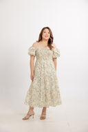 Gardenway Embossed Midi Dress (Spring Cream) - ELTWINE