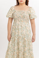 Gardenway Embossed Midi Dress (Spring Cream) - ELTWINE