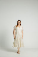 Piped Panel Flutter Midi Dress (Ivory Blossom)