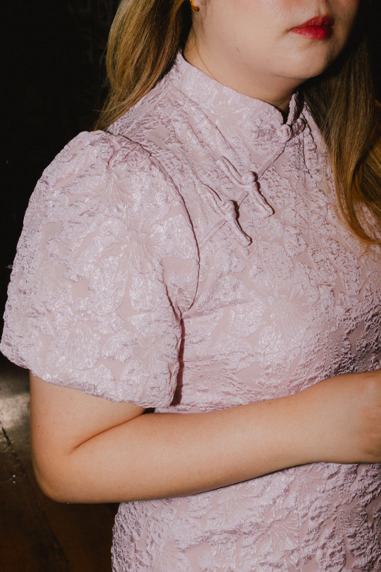 Jacquar Embossed Cheongsam Dress V.2 (Nude Pink)