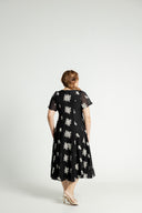 Piped Panel Flutter Midi Dress (Black Blossom)
