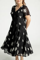 Piped Panel Flutter Midi Dress (Black Blossom)