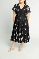 Piped Panel Flutter Midi Dress (Black Blossom)