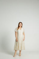 Piped Panel Flutter Midi Dress (Ivory Blossom)