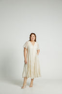 Piped Panel Flutter Midi Dress (Ivory Blossom)
