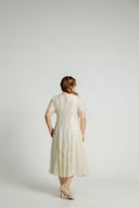Piped Panel Flutter Midi Dress (Ivory Blossom)