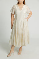 Piped Panel Flutter Midi Dress (Ivory Blossom)