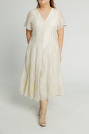 Piped Panel Flutter Midi Dress (Ivory Blossom)