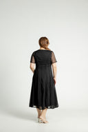 Piped Panel Flutter Midi Dress (Black Swiss Dot)