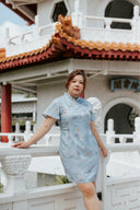 Flare Sleeve Cheongsam Shift Dress (Édition Limitée Print — Mizuki Blue)