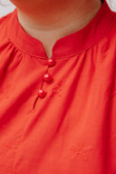 Eyelet Mandarin Cotton Boxy Blouse (Fortune Red)