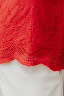 Eyelet Mandarin Cotton Boxy Blouse (Fortune Red) - ELTWINE