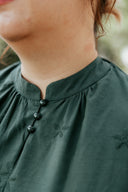 Eyelet Mandarin Cotton Boxy Blouse (Forest Green) - ELTWINE