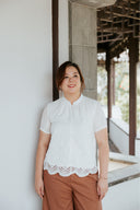 Eyelet Mandarin Cotton Boxy Blouse (Soft White) - ELTWINE