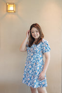 V-neck Floral Mini Dress (Blue Pansy)