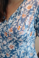V-neck Floral Mini Dress (Blue Pansy)