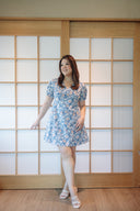 V-neck Floral Mini Dress (Blue Pansy)