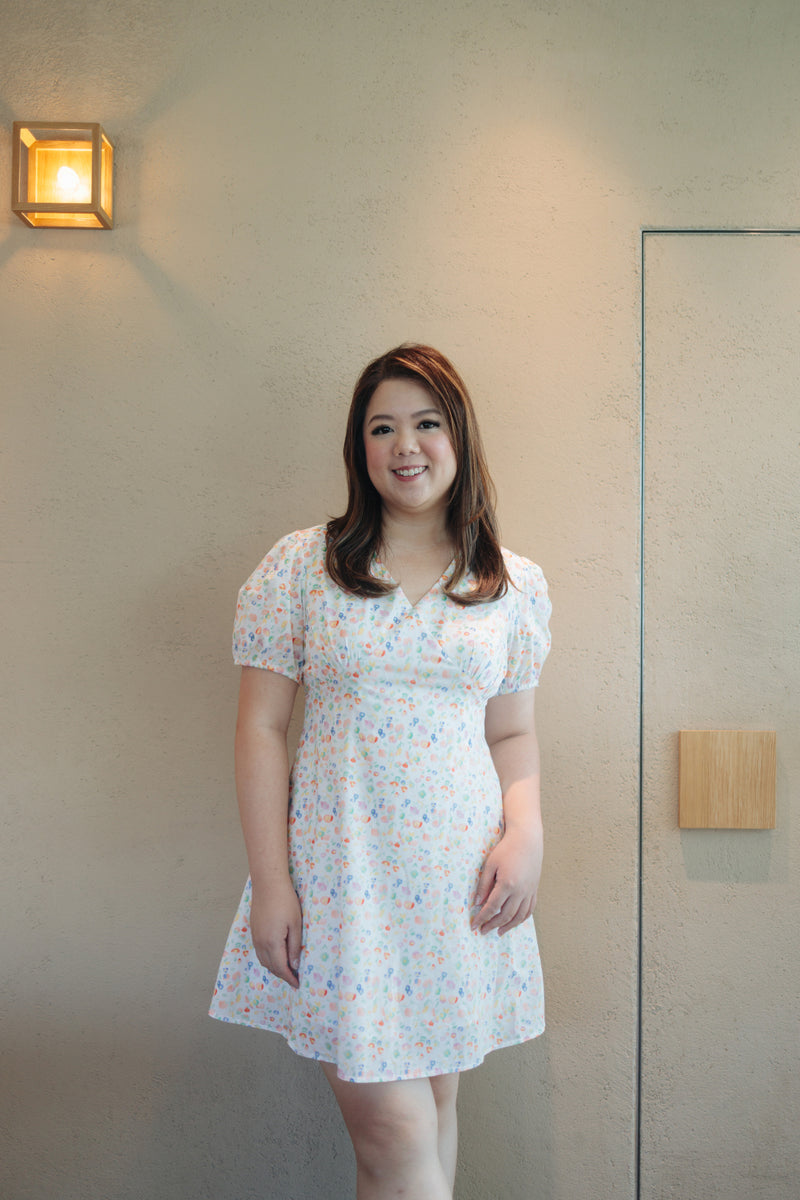V-neck Floral Mini Dress (Rainbow)