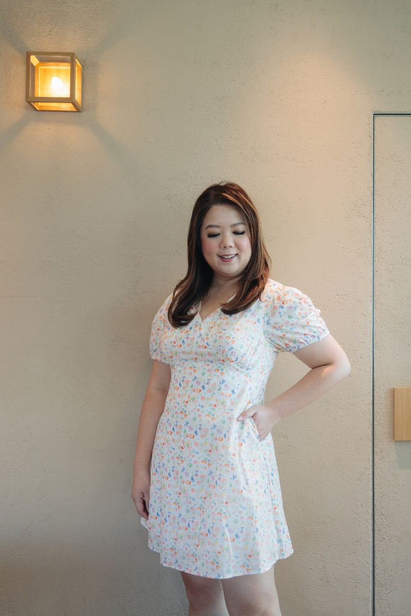 V-neck Floral Mini Dress (Rainbow)