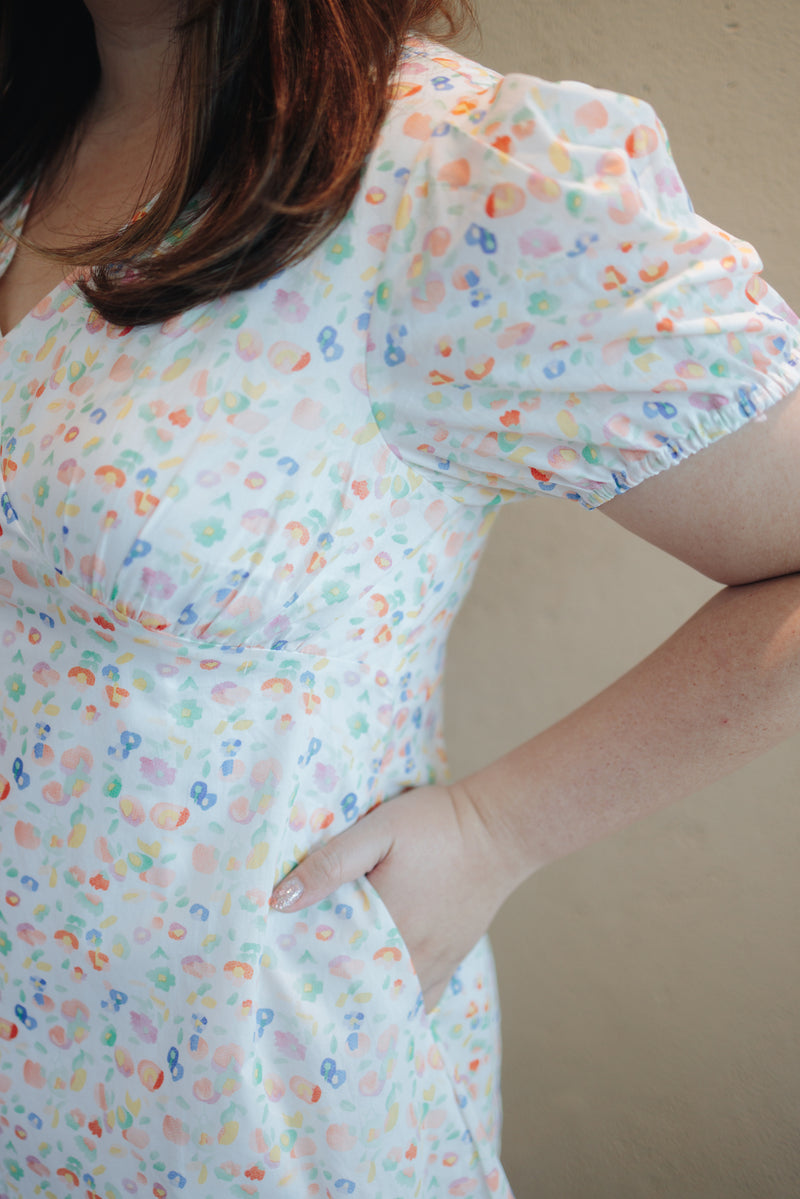 V-neck Floral Mini Dress (Rainbow)