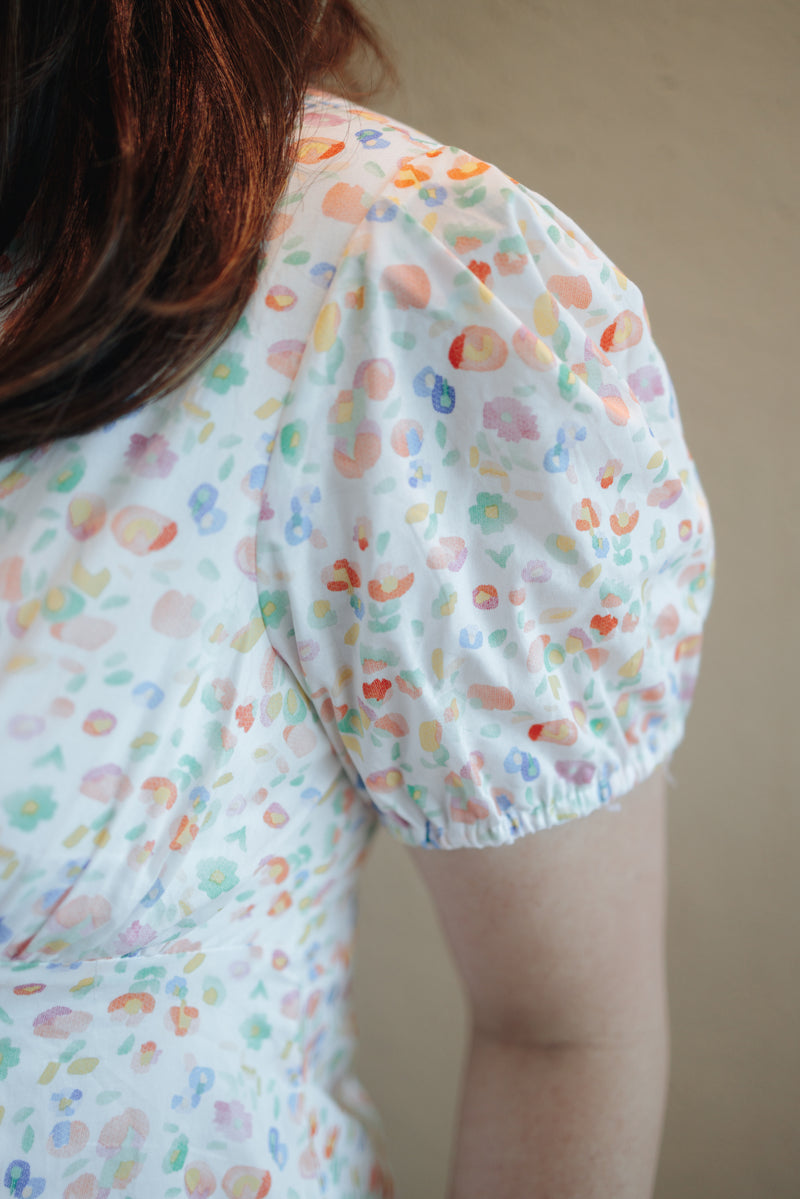 V-neck Floral Mini Dress (Rainbow)