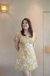 V-neck Floral Mini Dress (Mustard Monstera)
