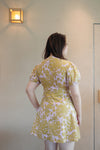 V-neck Floral Mini Dress (Mustard Monstera)