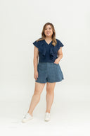 Gentle Ruffle Front Zip Top (Navy)