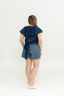 Gentle Ruffle Front Zip Top (Navy)