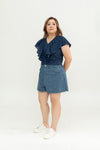 Plait Pocket  Denim Shorts (Dark Wash)