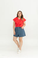 Gentle Ruffle Front Zip Top (Rouge Red)