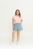 Gentle Ruffle Front Zip Top (Soft Blush)