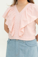 Gentle Ruffle Front Zip Top (Soft Blush)