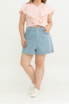 Plait Pocket  Denim Shorts (Light Wash)