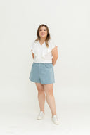 Plait Pocket  Denim Shorts (Light Wash)