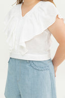 Gentle Ruffle Front Zip Top (Clean White)