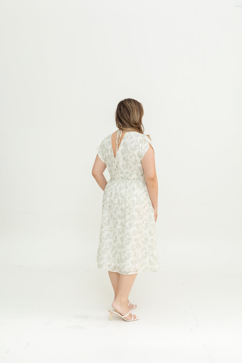 Smocked Waist Ruched Sleeves Dress (Moss)