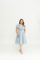 Linen Flutter Sleeves Flare Dress (Cinderella Blue)
