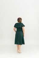 Linen Flutter Sleeves Flare Dress (Forest)