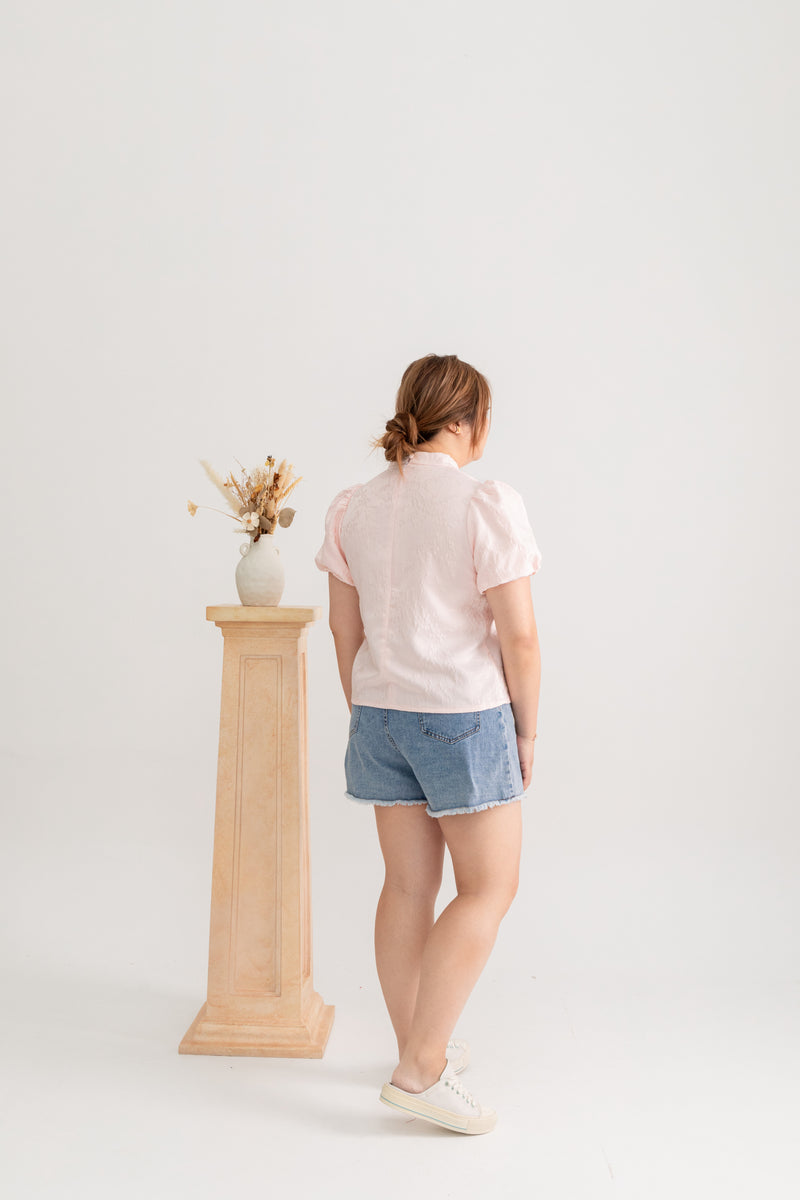 Embossed Cheongsam Top (Pastel Pink)