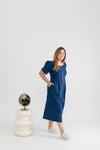 Front Zip Denim Midi Dress (Fresh Blue)