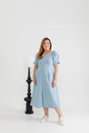 Front Zip Denim Midi Dress (Light Wash)