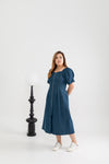 Front Zip Denim Midi Dress (Vintage Wash)