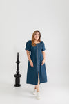 Front Zip Denim Midi Dress (Vintage Wash)