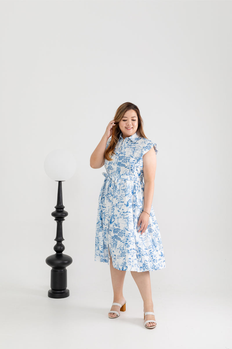Toile de Jouy Shirt Dress (Blue)