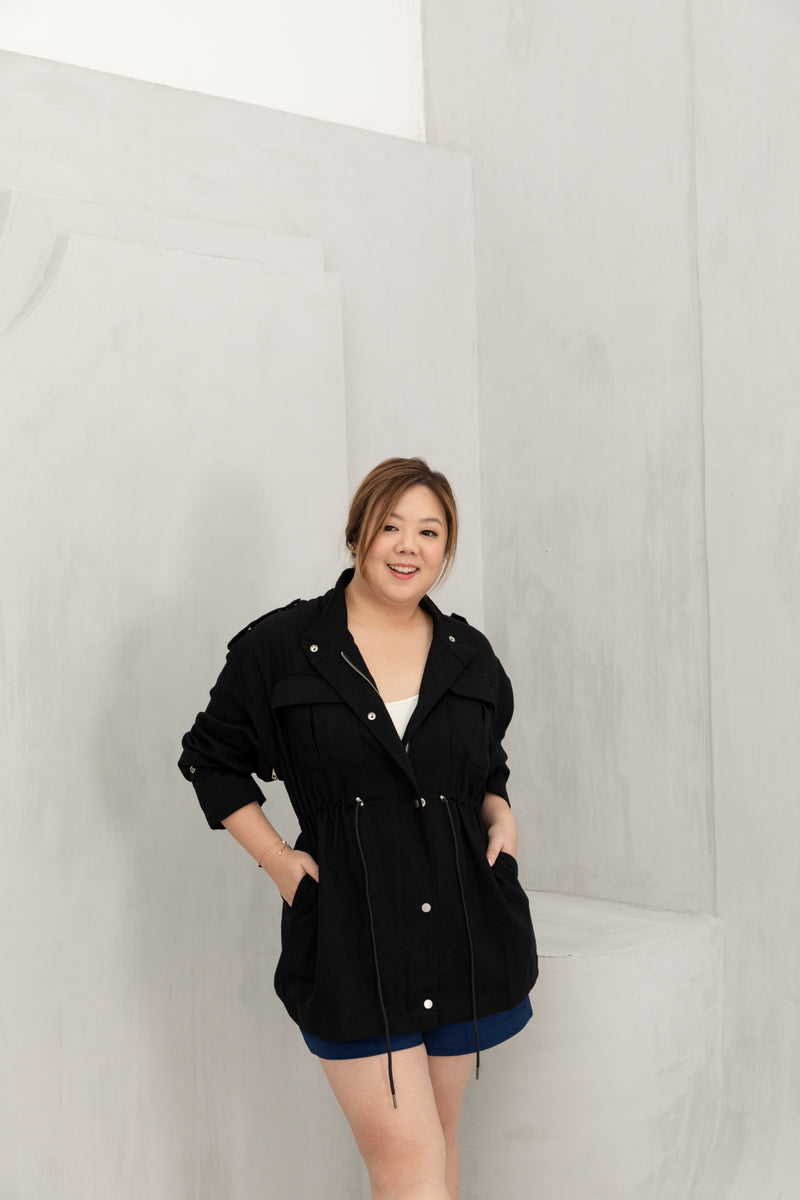 Convertible Twill Utility Jacket (Black)