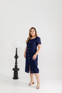 Embroidery Eyelet Shift Dress (Navy)