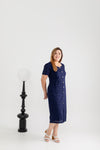 Embroidery Eyelet Shift Dress (Navy)