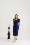 Embroidery Eyelet Shift Dress (Navy)