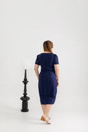 Embroidery Eyelet Shift Dress (Navy)